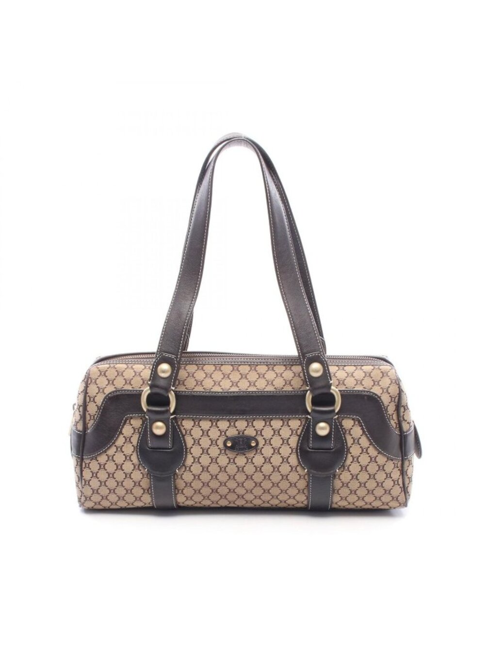 Celine Shoulder Bag Macadam Mini Beige Brown Canvas Leather